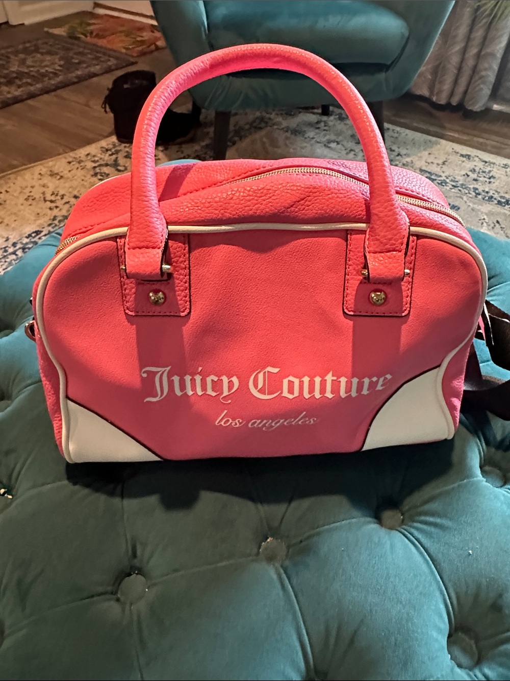 Juicy Couture Pink and White Satchel Bowling Bag